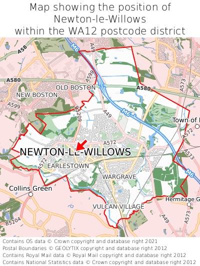 Map showing location of Newton-le-Willows within WA12