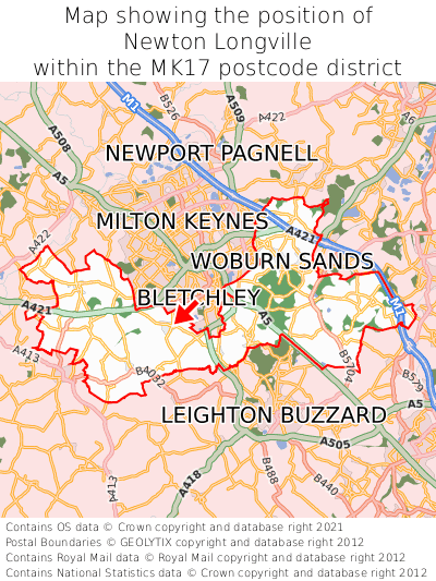Map showing location of Newton Longville within MK17