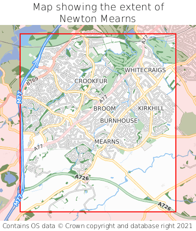 Map showing extent of Newton Mearns as bounding box
