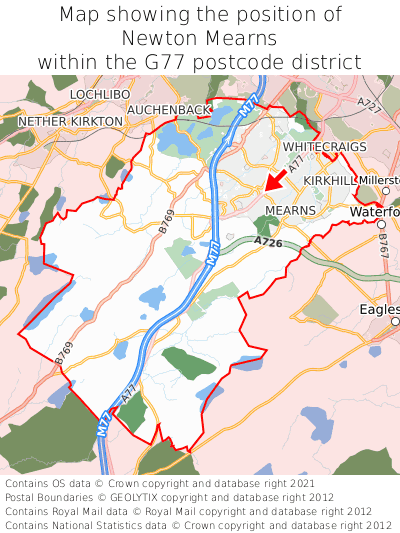 Map showing location of Newton Mearns within G77