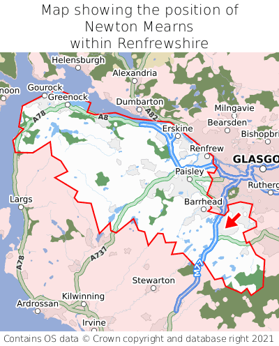 Map showing location of Newton Mearns within Renfrewshire