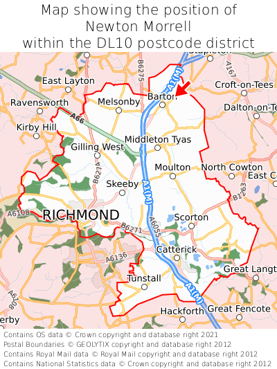 Map showing location of Newton Morrell within DL10