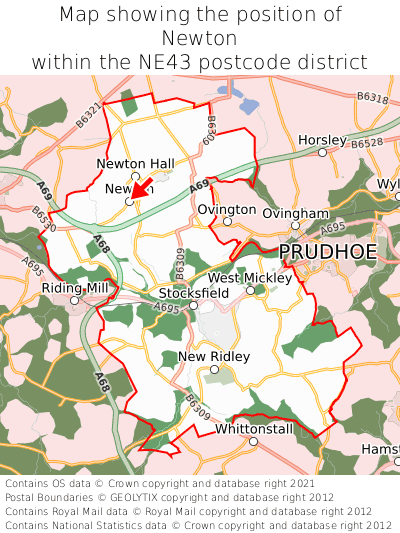 Map showing location of Newton within NE43