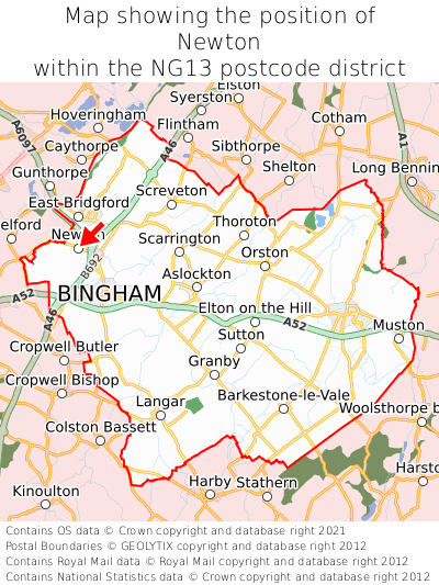 Map showing location of Newton within NG13