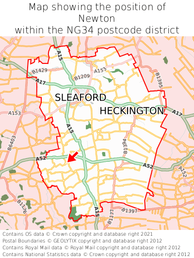 Map showing location of Newton within NG34