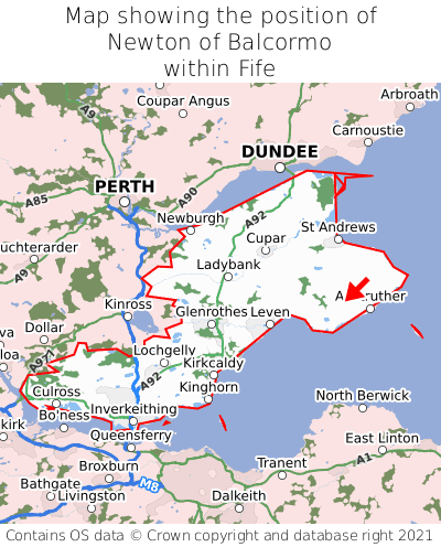 Map showing location of Newton of Balcormo within Fife