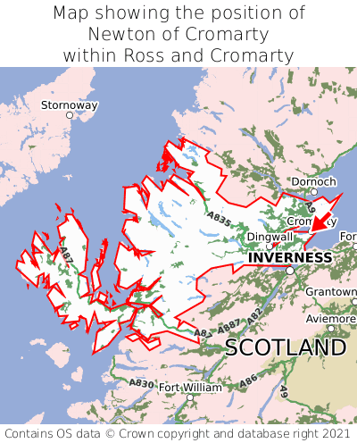 Map showing location of Newton of Cromarty within Ross and Cromarty