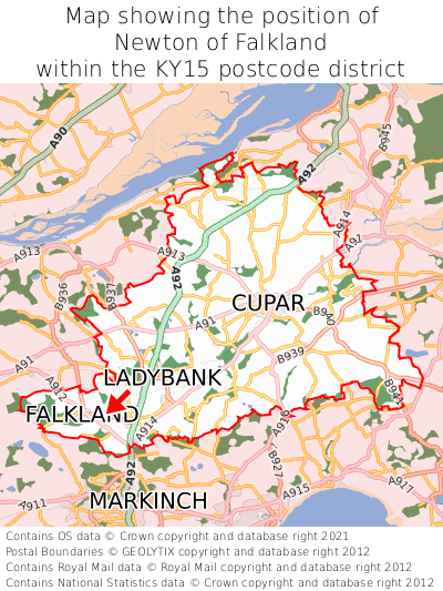 Map showing location of Newton of Falkland within KY15