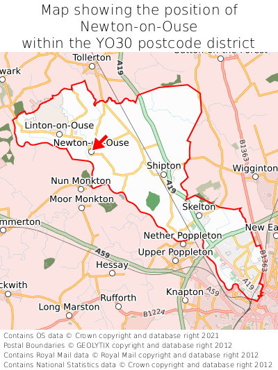 Map showing location of Newton-on-Ouse within YO30