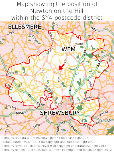 Map showing location of Newton on the Hill within SY4