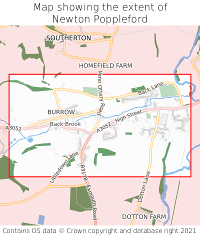Map showing extent of Newton Poppleford as bounding box