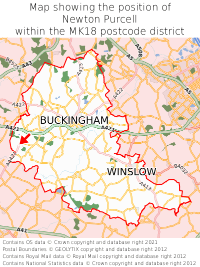 Map showing location of Newton Purcell within MK18