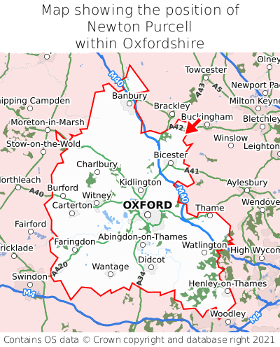 Map showing location of Newton Purcell within Oxfordshire