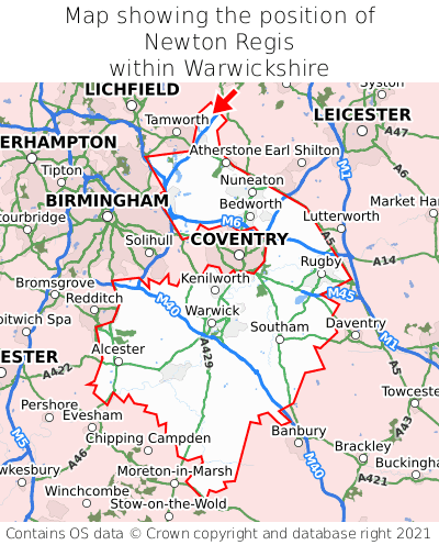 Map showing location of Newton Regis within Warwickshire