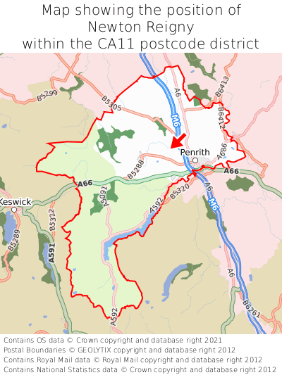 Map showing location of Newton Reigny within CA11