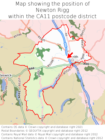 Map showing location of Newton Rigg within CA11
