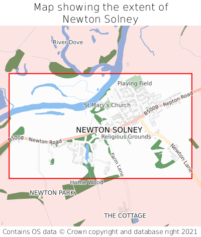 Map showing extent of Newton Solney as bounding box