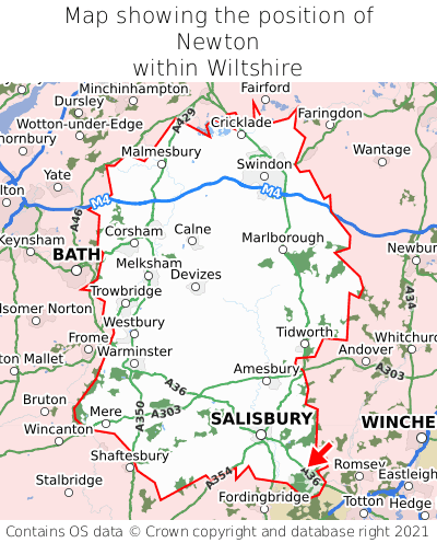 Map showing location of Newton within Wiltshire