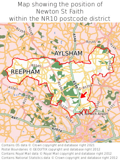 Map showing location of Newton St Faith within NR10