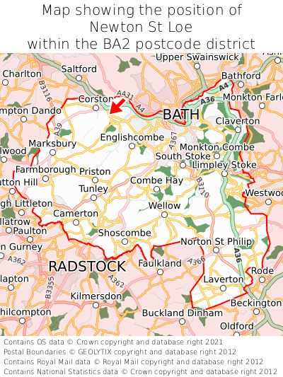Map showing location of Newton St Loe within BA2