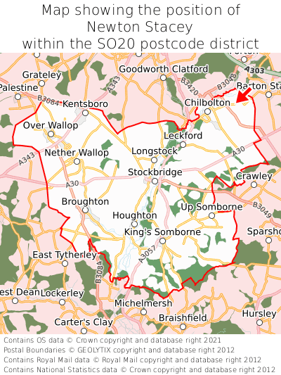 Map showing location of Newton Stacey within SO20