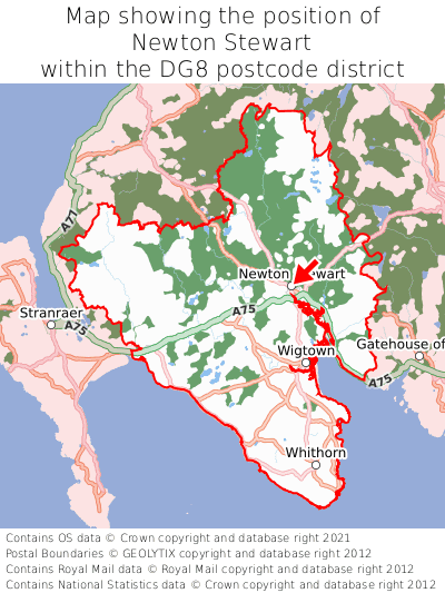 Map showing location of Newton Stewart within DG8