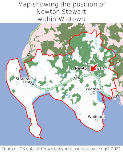 Map showing location of Newton Stewart within Wigtown