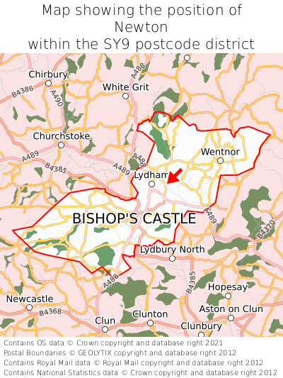 Map showing location of Newton within SY9