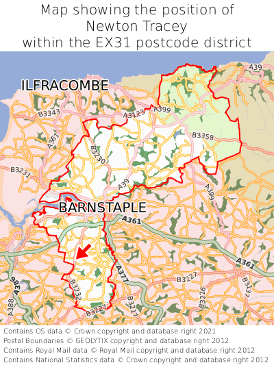 Map showing location of Newton Tracey within EX31