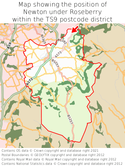 Map showing location of Newton under Roseberry within TS9