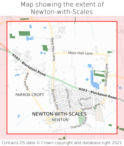 Map showing extent of Newton-with-Scales as bounding box
