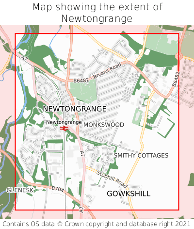 Map showing extent of Newtongrange as bounding box