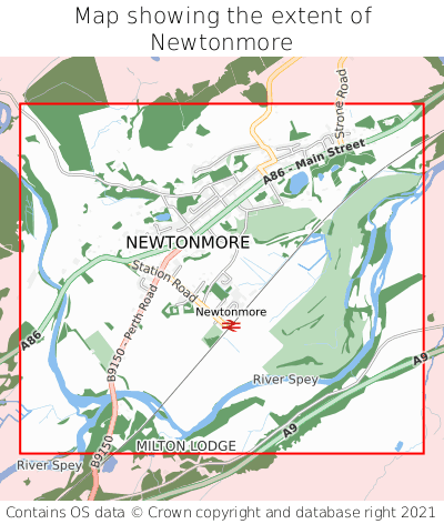 Map showing extent of Newtonmore as bounding box