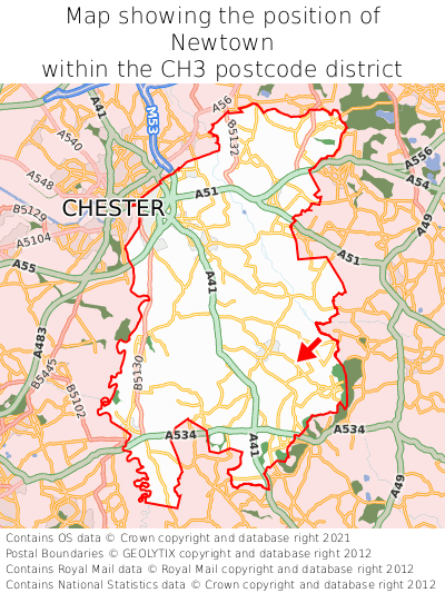 Map showing location of Newtown within CH3
