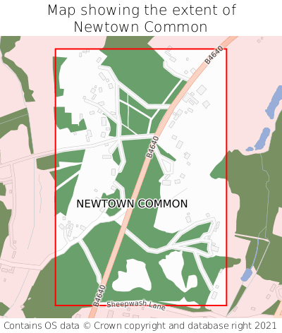 Map showing extent of Newtown Common as bounding box