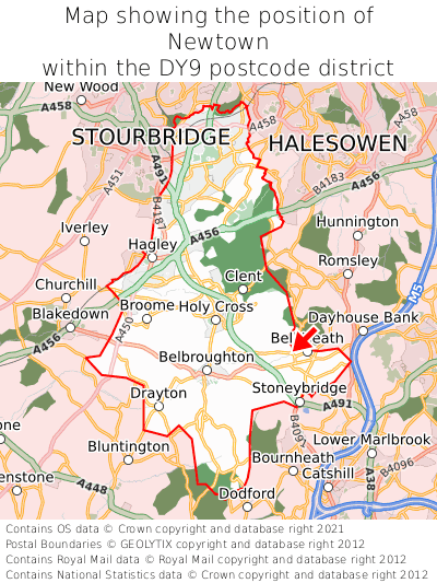 Map showing location of Newtown within DY9
