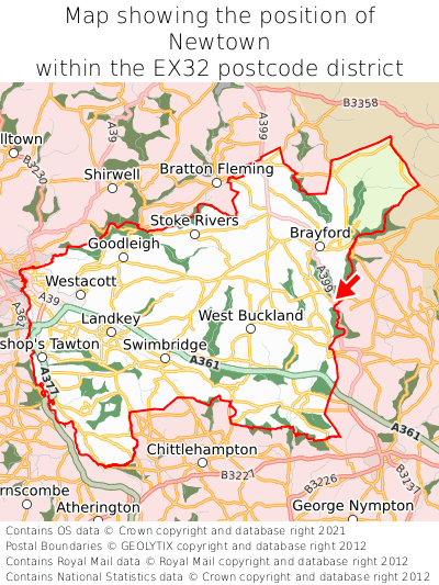 Map showing location of Newtown within EX32