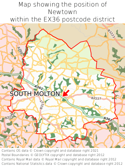 Map showing location of Newtown within EX36