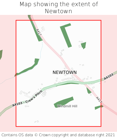 Map showing extent of Newtown as bounding box