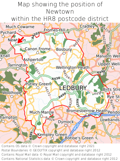 Map showing location of Newtown within HR8