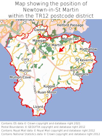 Map showing location of Newtown-in-St Martin within TR12