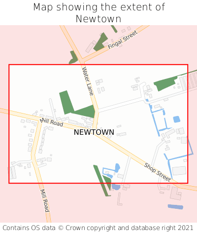 Map showing extent of Newtown as bounding box