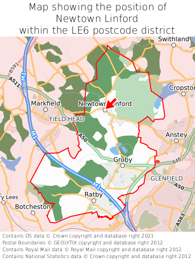 Map showing location of Newtown Linford within LE6