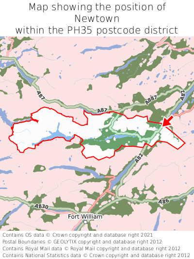 Map showing location of Newtown within PH35