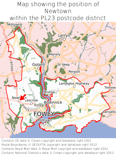 Map showing location of Newtown within PL23