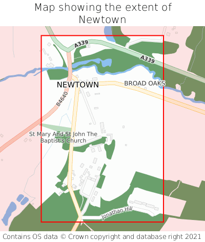 Map showing extent of Newtown as bounding box