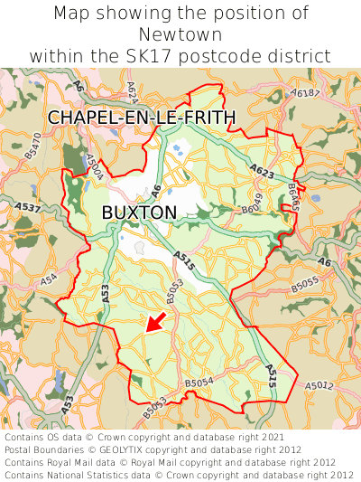 Map showing location of Newtown within SK17