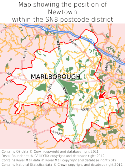 Map showing location of Newtown within SN8