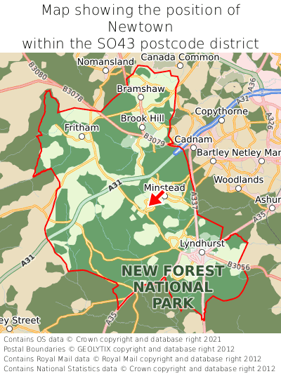 Map showing location of Newtown within SO43