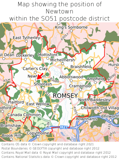 Map showing location of Newtown within SO51